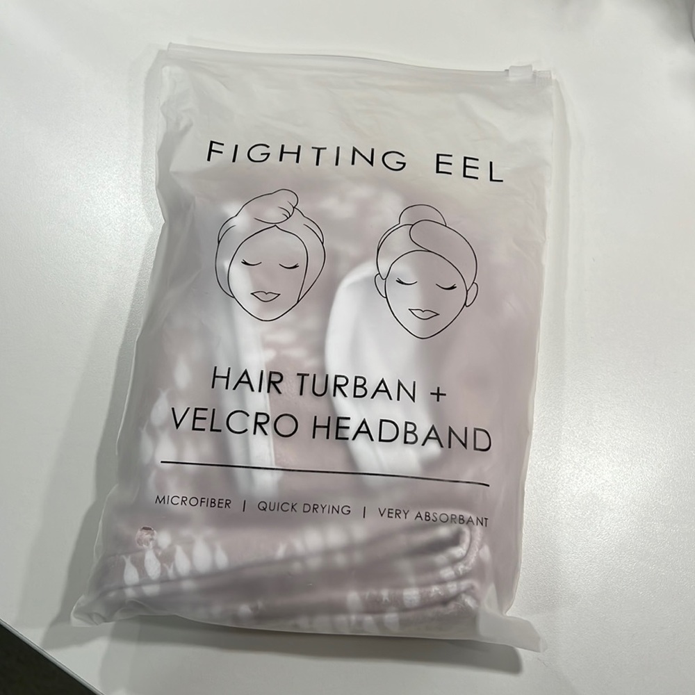 NIP Fighting Eel Hair Turban & Velcro Headband, Mauve Fish.